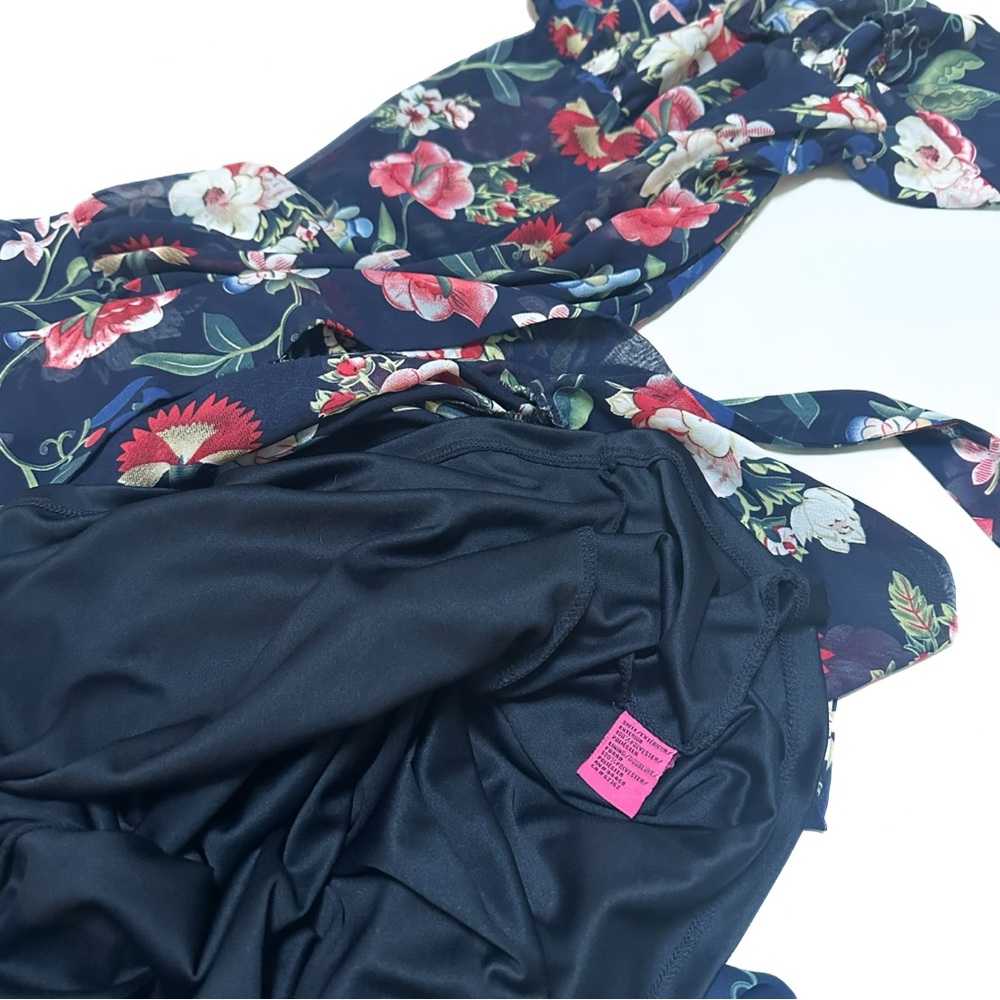 Betsey Johnson Coquette Floral Print Boho Wrap Tie Ruffle Bambi Mini Dress - Picture 5 of 9